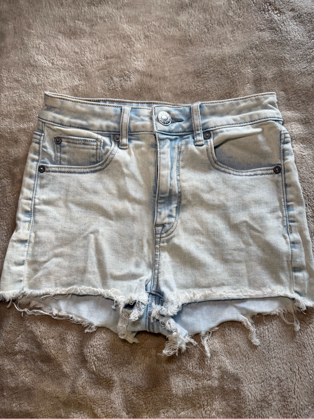 American Eagle Outfitters Light Blue Frayed Hem Denim Shorts